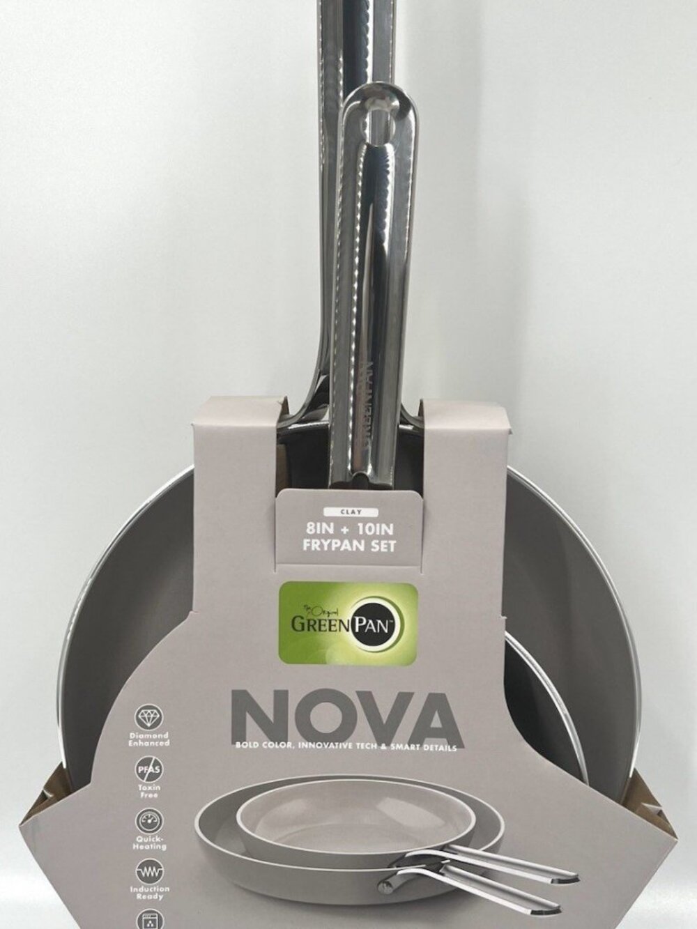 GreenPan Nova Ceramic Stainless Steel 2PC 8” and 10” Fry Pan Set in Clay